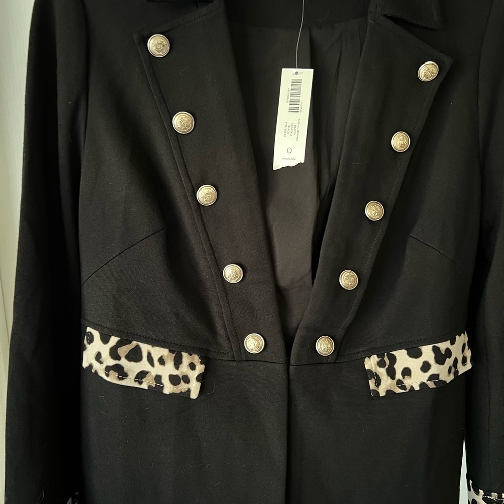 Chico's Black Leopard Accent Double Breasted Blazer - Picture 3 of 9